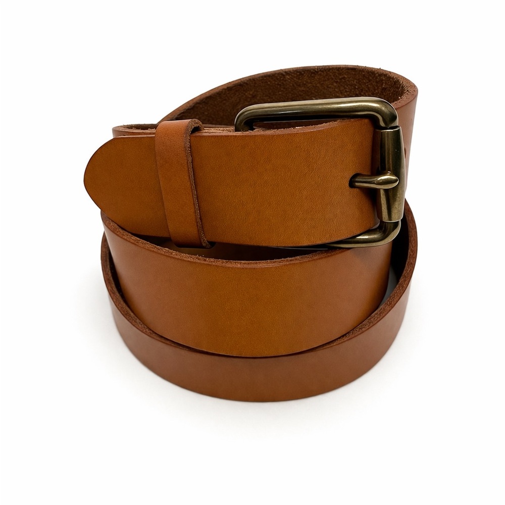 Massdrop X BRITISH BELT CO Brown Leather Belt Brass Buckle Size 40 Minimal